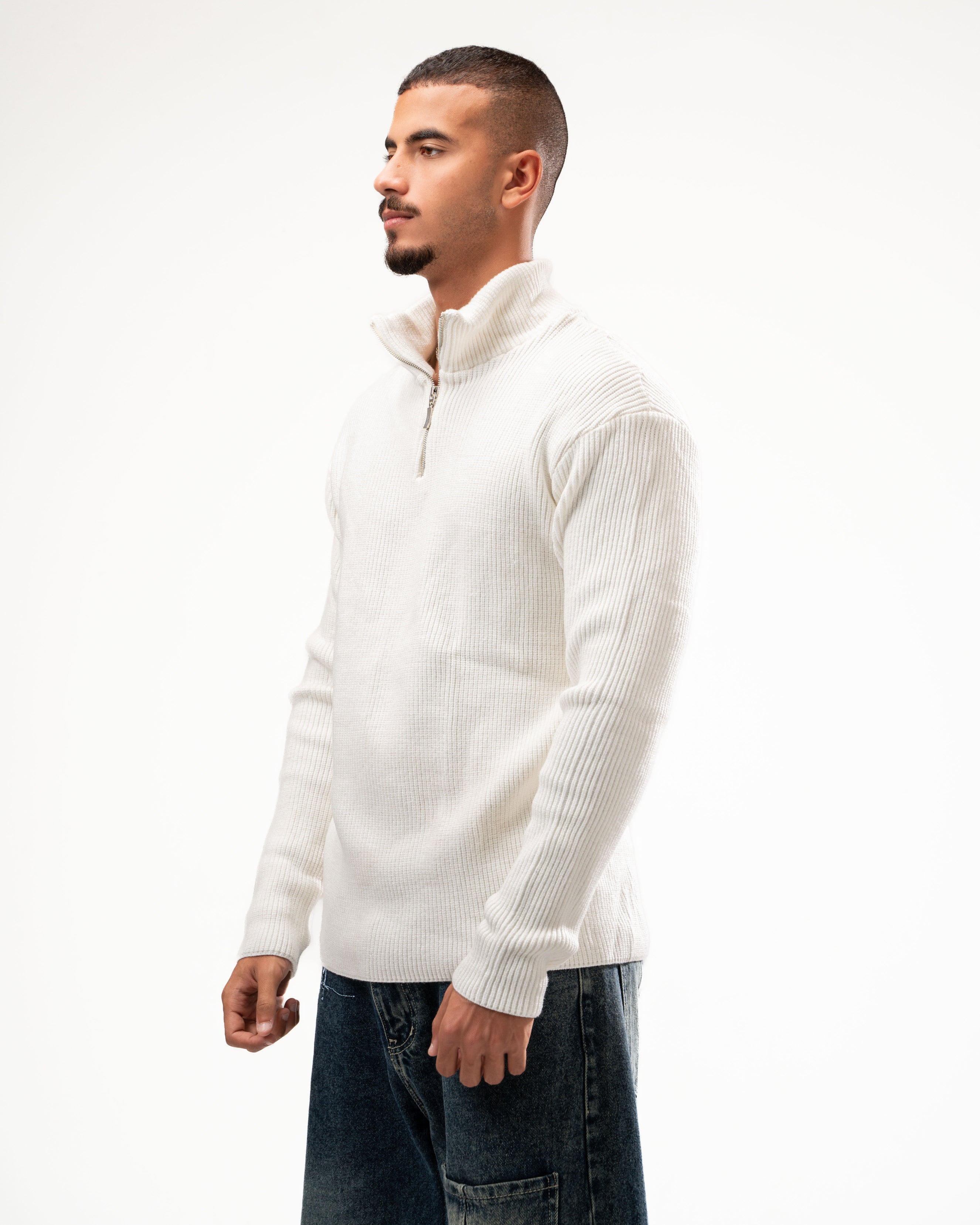 Off white Knit Quarter Zip