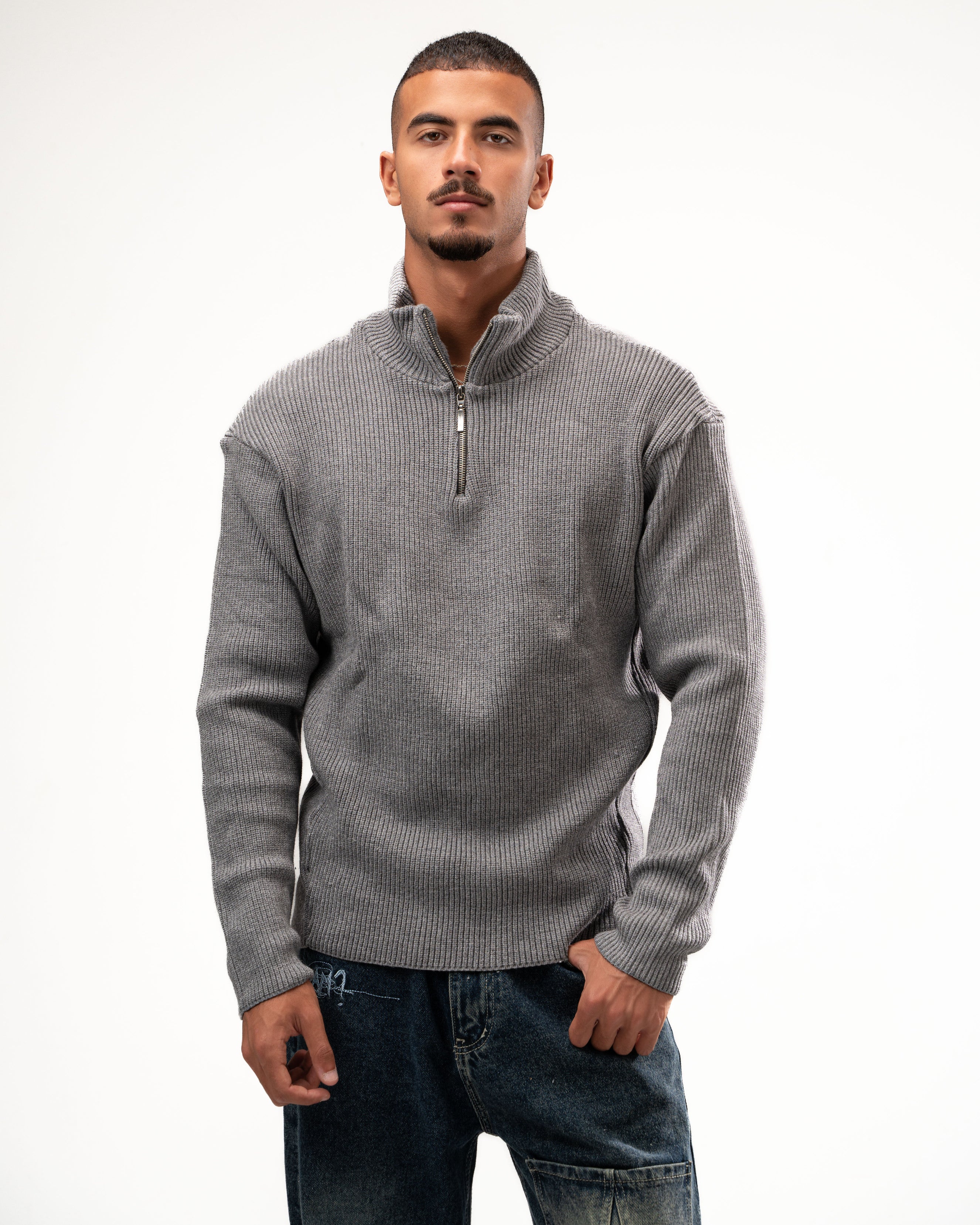 Grey Knit Quarter Zip