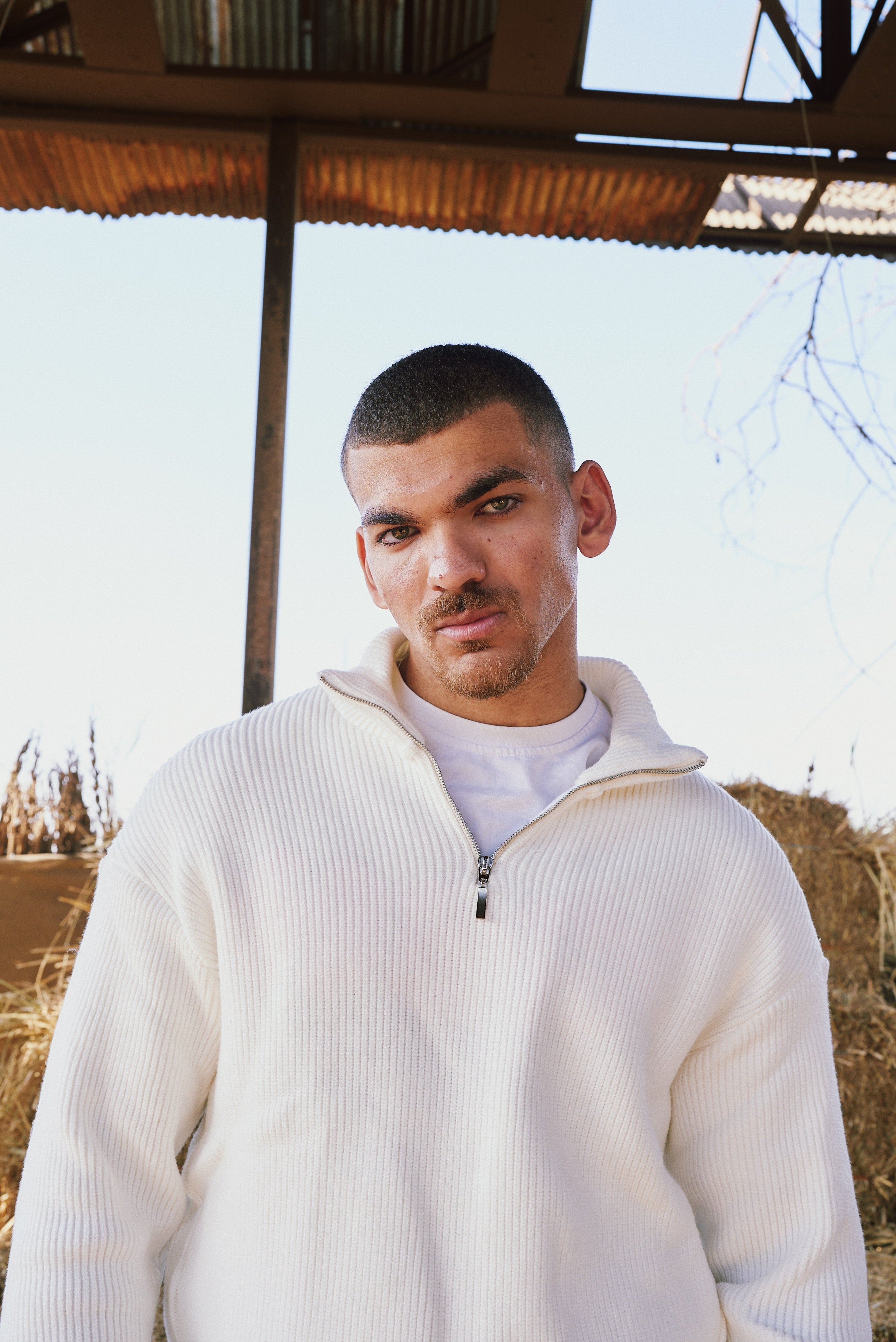 Off white Knit Quarter Zip